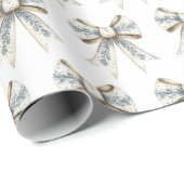 Blue White Nordic Cream Bows Christmas ラッピングペーパー (ロールコーナー)