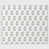 Blue White Nordic Ornaments Cream Bow Christmas ラッピングペーパー (フラット)