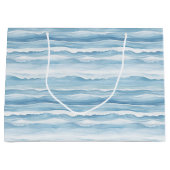 Blue White Ocean Waves Wedding ラージペーパーバッグ (正面)