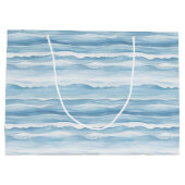 Blue White Ocean Waves Wedding ラージペーパーバッグ (裏面)
