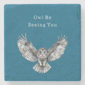 Blue White Owl   ストーンコースター (正面)
