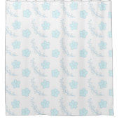 Blue White Pastel Floral Pattern Wildflower シャワーカーテン (正面)