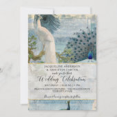 Blue White Peacock エレガントヴィンテージスクリプトMonogram 招待状 (正面)