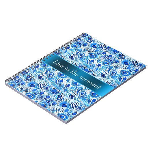 Blue White Peacock Feathers   ノートブック (左側)