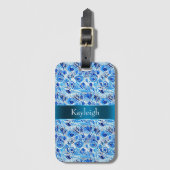 Blue White Peacock Feathers   ラゲッジタグ (正面縦)