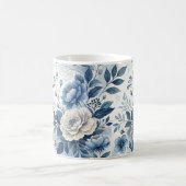 Blue & White Peony Floral Mug – Elegant Botanical  コーヒーマグカップ (中央)