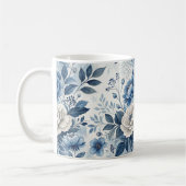 Blue & White Peony Floral Mug – Elegant Botanical  コーヒーマグカップ (左)