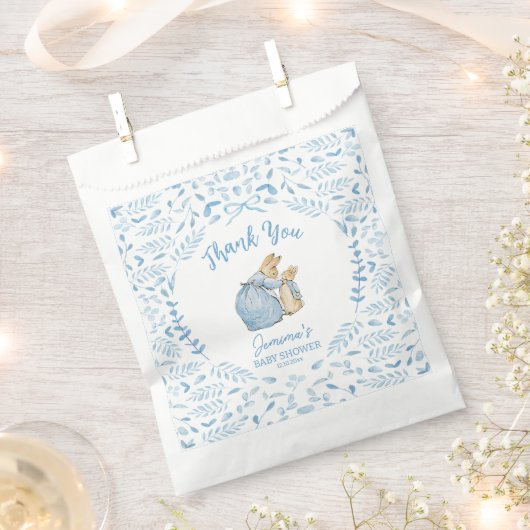Blue White Peter the Rabbit Beatrix Baby Shower フェイバーバッグ (クリップ留めされた状態)