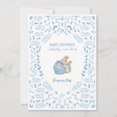 Blue White Peter the Rabbit Beatrix Baby Shower 招待状 (正面)