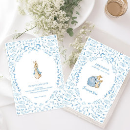 Blue White Peter the Rabbit Beatrix Baby Shower 招待状