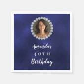 Blue white photo diamonds スタンダードカクテルナプキン (正面)