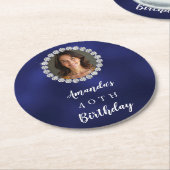 Blue white photo diamonds ラウンドペーパーコースター (アングル)