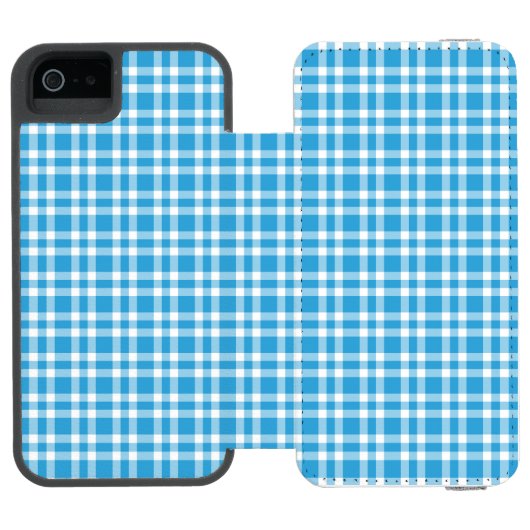 Blue White Plaid Pattern Incipio iPhoneウォレットケース (フォリオ Open)