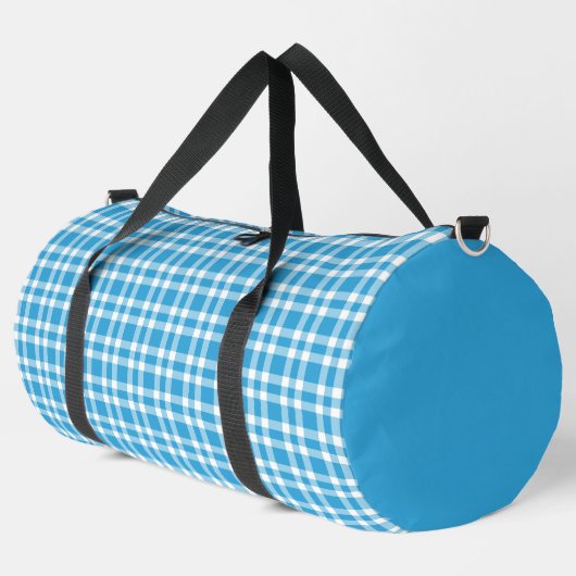 Blue White Plaid Pattern Large ダッフルバッグ (左コーナー)