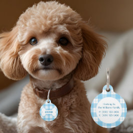 Blue White Plaid Pattern Name Bone  ペット　ネームタグ