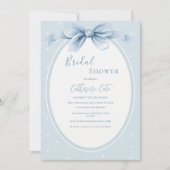 Blue White Polkadots Ribbon Bridal Shower 招待状 (正面)