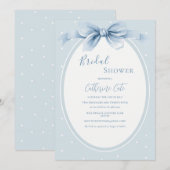 Blue White Polkadots Ribbon Bridal Shower 招待状 (正面/裏面)