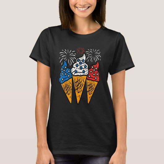 Blue White Red Ice Cream Cone Us Flag 4th Of July Tシャツ (正面)