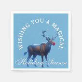 Blue White Reindeer Wonderland Holiday Party スタンダードカクテルナプキン (正面)