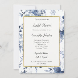 Blue White Romantic Floral Bridal Shower   招待状