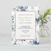 Blue White Romantic Floral Wedding 招待状 (スタンド正面)