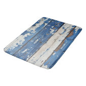Blue White Rustic Wood Plank Coastal Weathered バスマット (アングル)