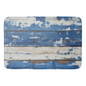 Blue White Rustic Wood Plank Coastal Weathered バスマット (正面)