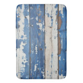 Blue White Rustic Wood Plank Coastal Weathered バスマット (正面縦)