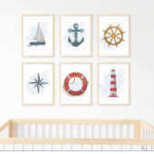 Blue White Sailboat Nautical Ocean Theme ポスター