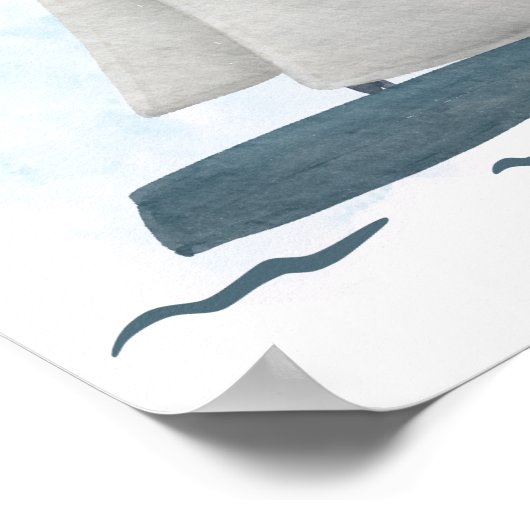 Blue White Sailboat Nautical Ocean Theme ポスター (角)