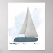 Blue White Sailboat Nautical Ocean Theme ポスター (正面)