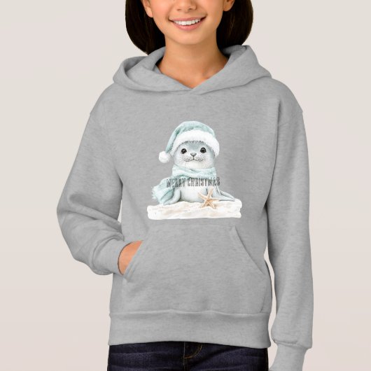 Blue White Santa Hat Scarf Seal Christmas (正面)