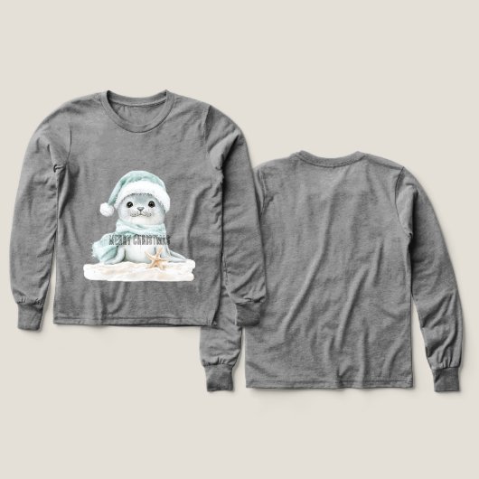 Blue White Santa Hat Scarf Seal Christmas (デザイン 正面＆背面)