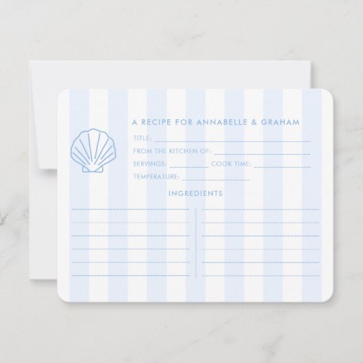 Blue White Shell Beachy Bridal Shower Recipe Card 招待状 (正面)
