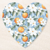 Blue White Sicilian Summer Floral Oranges Wedding ペーパーコースター (正面)