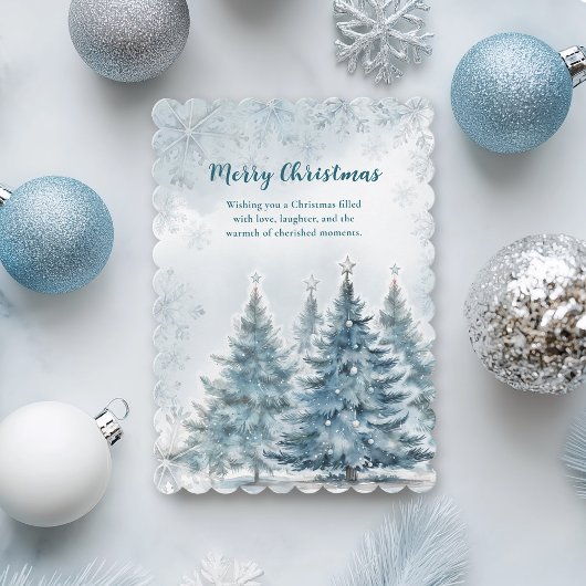 Blue White Silver Tree Winter Wonderland Christmas カード