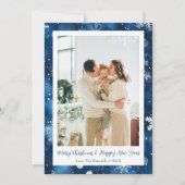 Blue & White Snowflake Christmas Photo Card シーズンカード (正面)