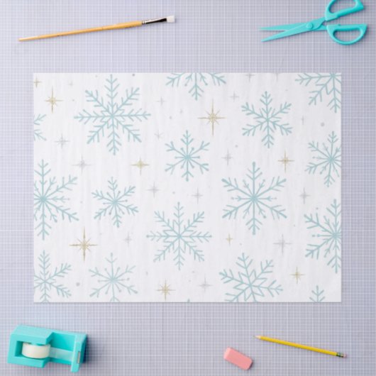 Blue & White Snowflake Sparkle Tissue Paper 薄葉紙 (クラフト)