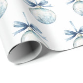 Blue White Snowflakes Bows Bulbs Christmas ラッピングペーパー (ロールコーナー)