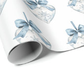 Blue White Snowflakes Bows Hearts Christmas ラッピングペーパー (ロールコーナー)