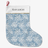 Blue White Snowflakes Christmas Gold Glitter ラージクリスマスストッキング (正面)