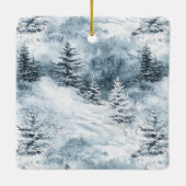 Blue White Snowflakes Deer Window Christmas セラミックオーナメント (裏面)