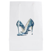 Blue White Snowflakes High Heels Christmas ミディアムペーパーバッグ (裏面)