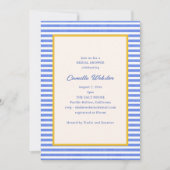 Blue White Stripe Coastal Retro Bridal Shower 招待状 (正面)