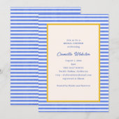 Blue White Stripe Coastal Retro Bridal Shower 招待状 (正面/裏面)