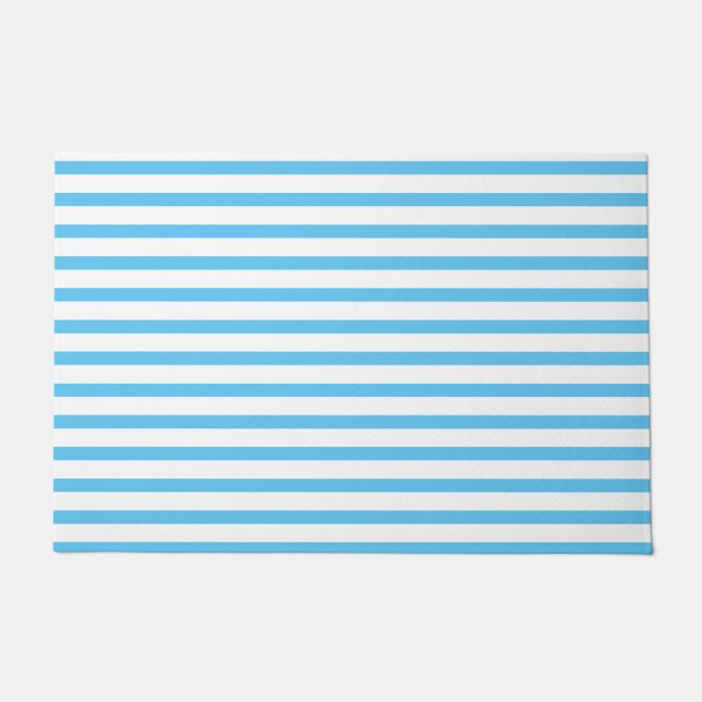 blue & white stripes ドアマット (正面)