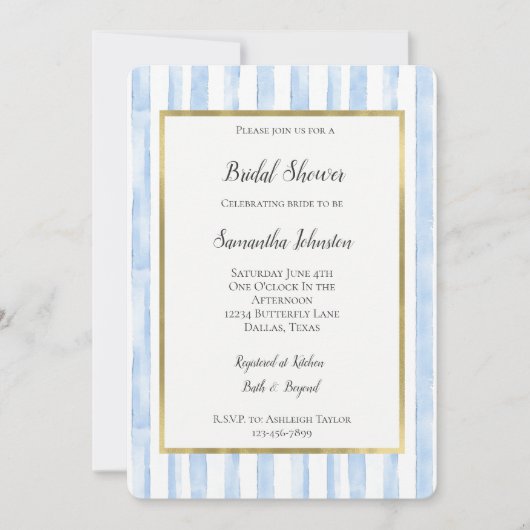 Blue White Stripes Bridal Shower 招待状 (正面)