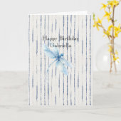 Blue White Stripes Dragonfly Believe カード (黄色い花)