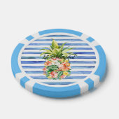Blue White Stripes Tropical Floral Pineapple ポーカーチップ (シングル)