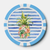 Blue White Stripes Tropical Floral Pineapple ポーカーチップ (正面)
